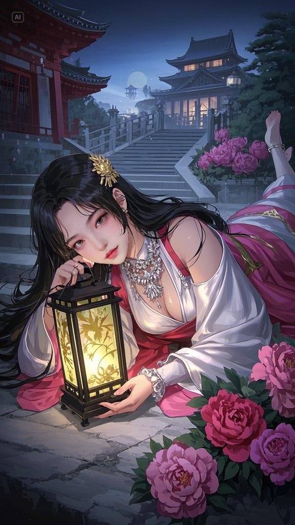 Floating Painted Scroll - Peony Lantern Night Tour