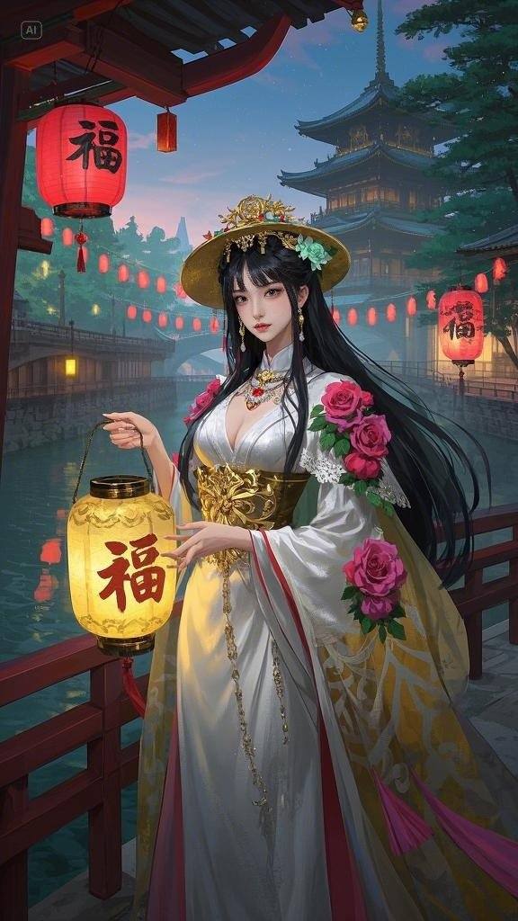 Floating Painted Scroll - Peony Lantern Night Tour