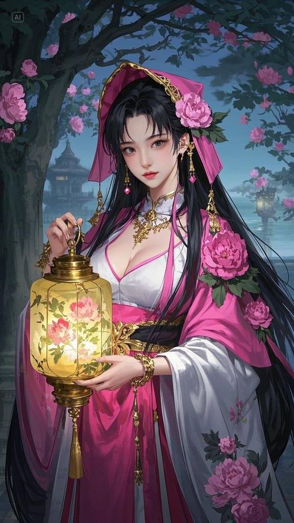 Floating Painted Scroll - Peony Lantern Night Tour