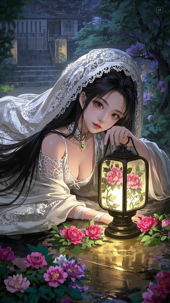 Floating Painted Scroll - Peony Lantern Night Tour