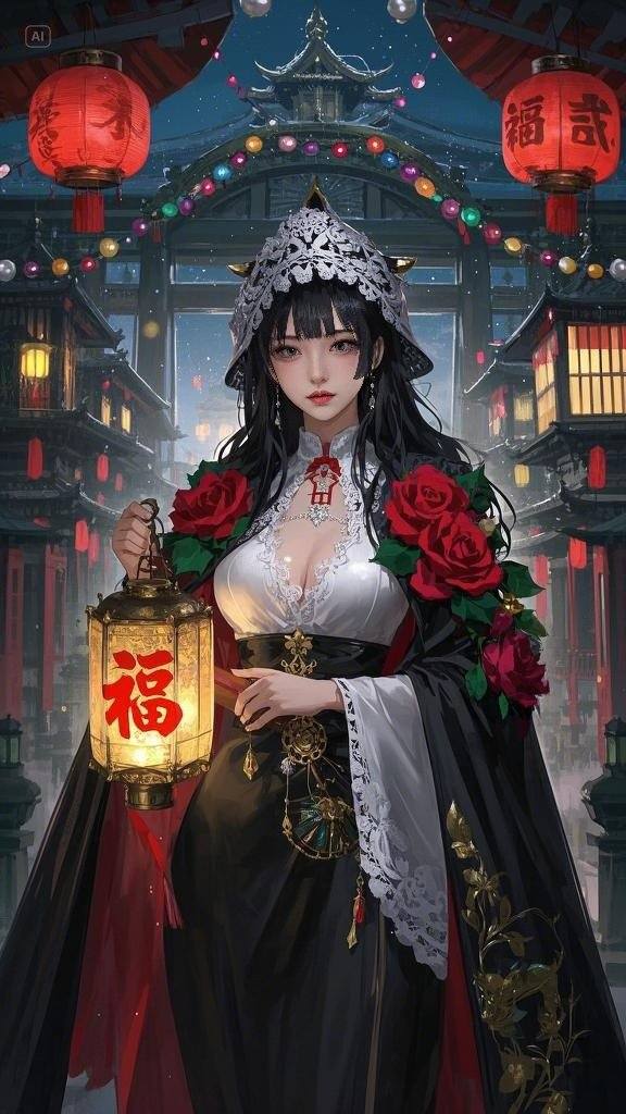 Floating Painted Scroll - Peony Lantern Night Tour