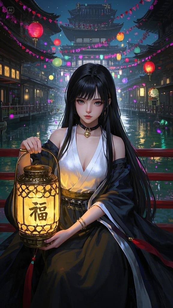 Floating Painted Scroll - Peony Lantern Night Tour