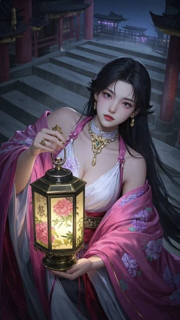 Floating Painted Scroll - Peony Lantern Night Tour