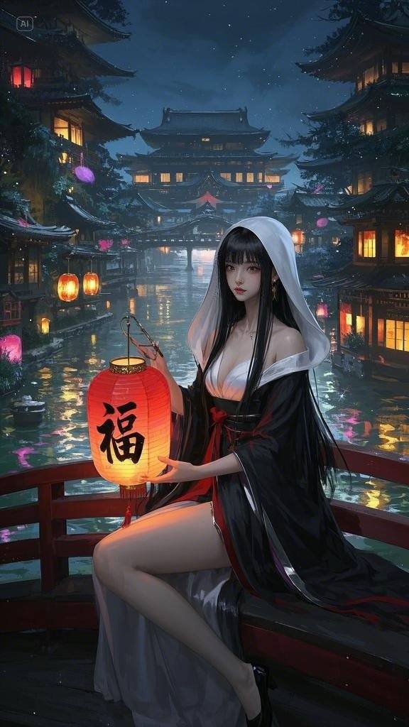Floating Painted Scroll - Peony Lantern Night Tour