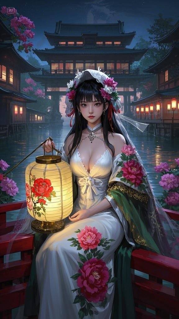Floating Painted Scroll - Peony Lantern Night Tour