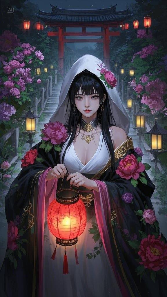 Floating Painted Scroll - Peony Lantern Night Tour