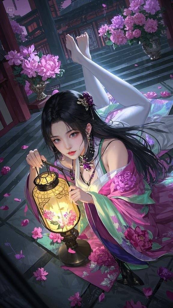 Floating Painted Scroll - Peony Lantern Night Tour