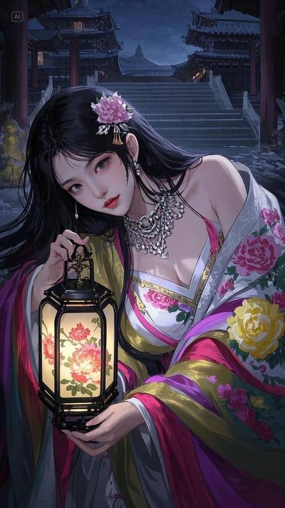 Floating Painted Scroll - Peony Lantern Night Tour