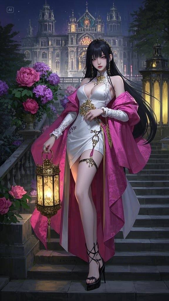 Floating Painted Scroll - Peony Lantern Night Tour