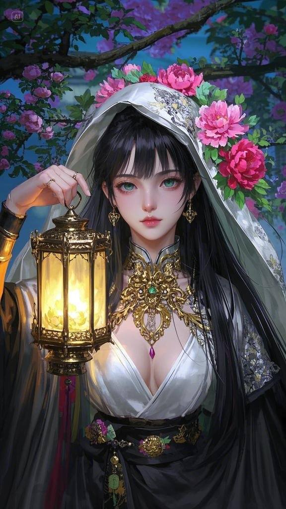 Floating Painted Scroll - Peony Lantern Night Tour