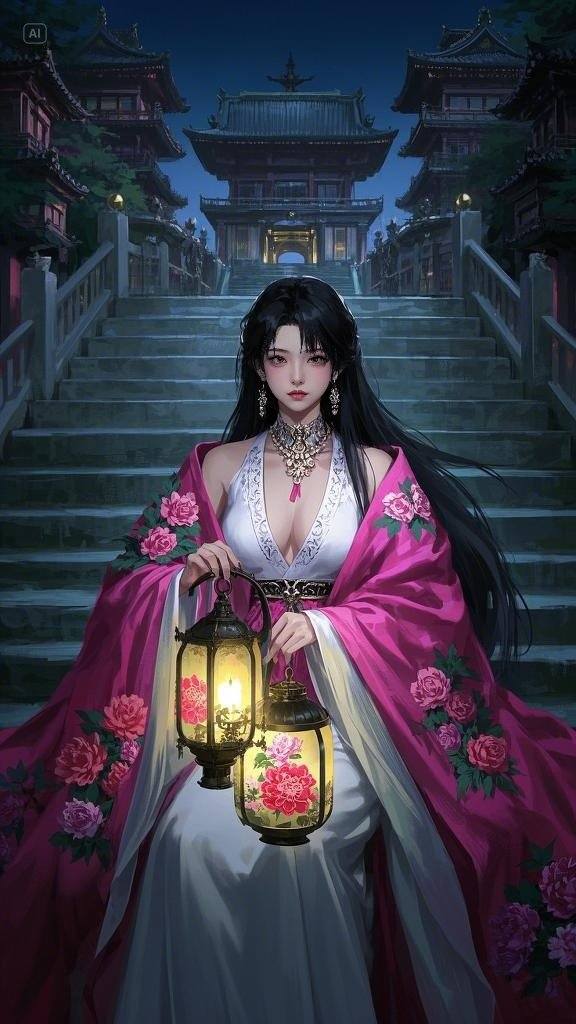 Floating Painted Scroll - Peony Lantern Night Tour