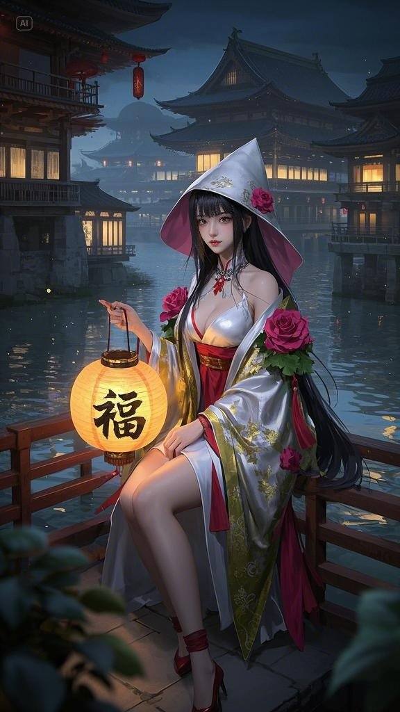 Floating Painted Scroll - Peony Lantern Night Tour
