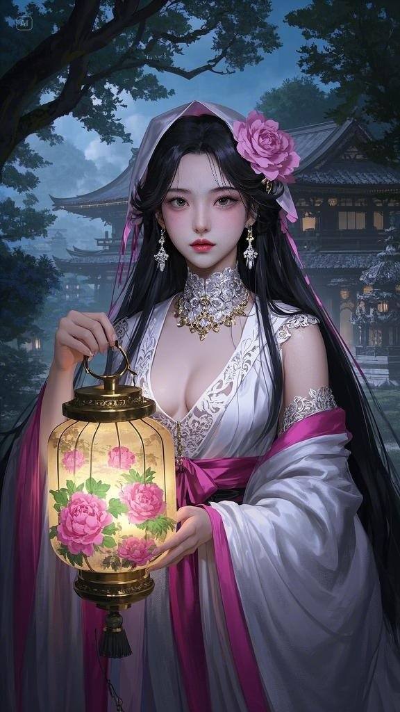 Floating Painted Scroll - Peony Lantern Night Tour