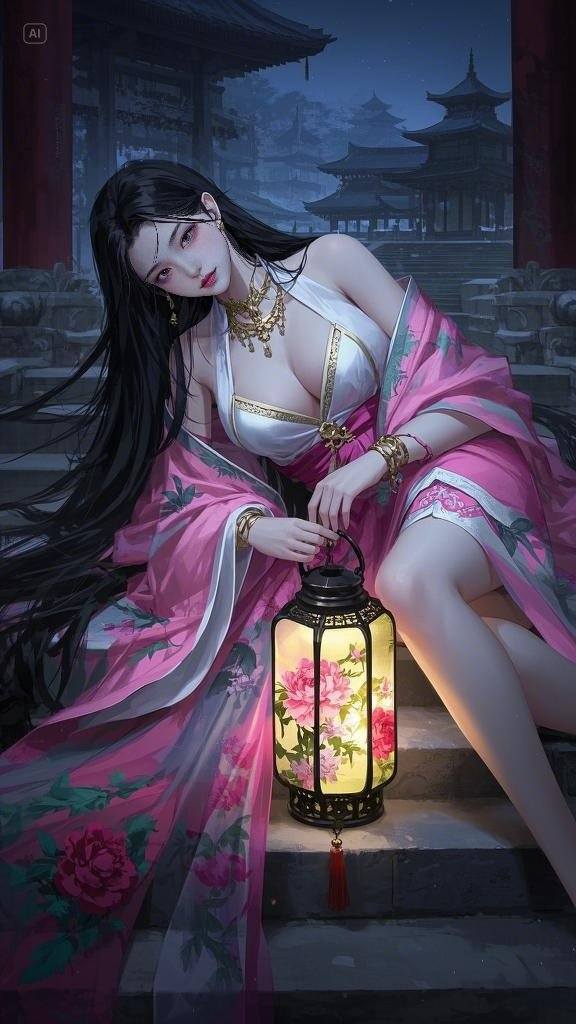 Floating Painted Scroll - Peony Lantern Night Tour