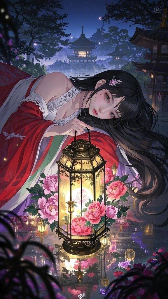 Floating Painted Scroll - Peony Lantern Night Tour