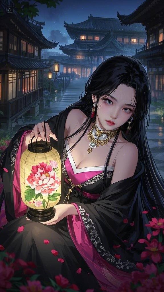 Floating Painted Scroll - Peony Lantern Night Tour