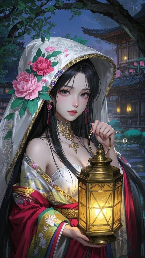 Floating Painted Scroll - Peony Lantern Night Tour