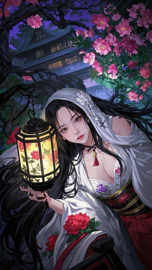 Floating Painted Scroll - Peony Lantern Night Tour