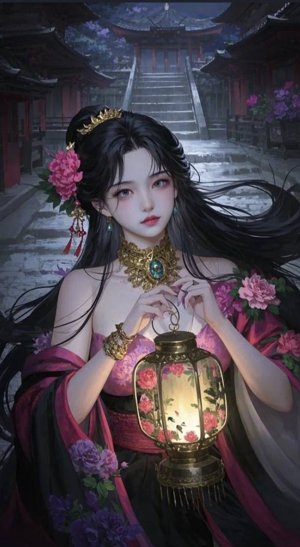 Floating Painted Scroll - Peony Lantern Night Tour