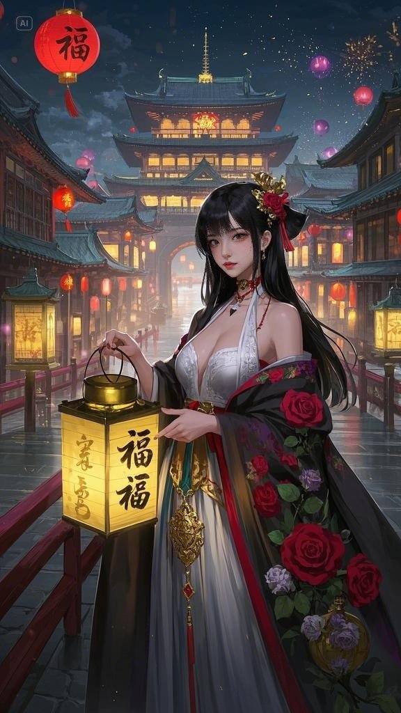 Floating Painted Scroll - Peony Lantern Night Tour