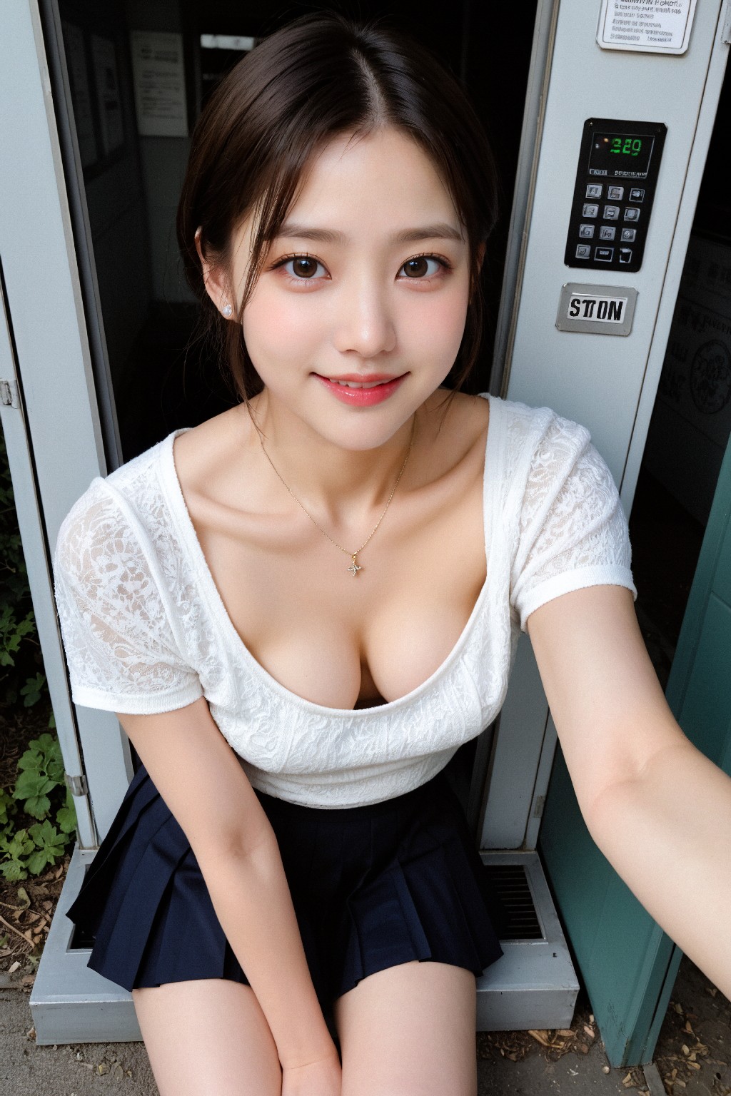 Girl in down shirt and dress