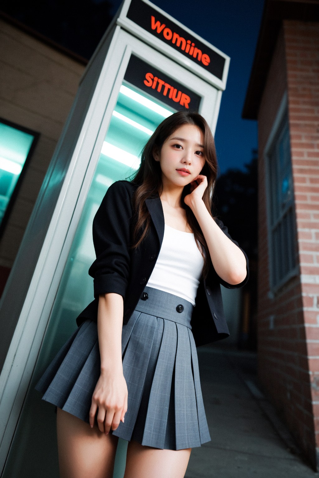 Girl in down shirt and dress