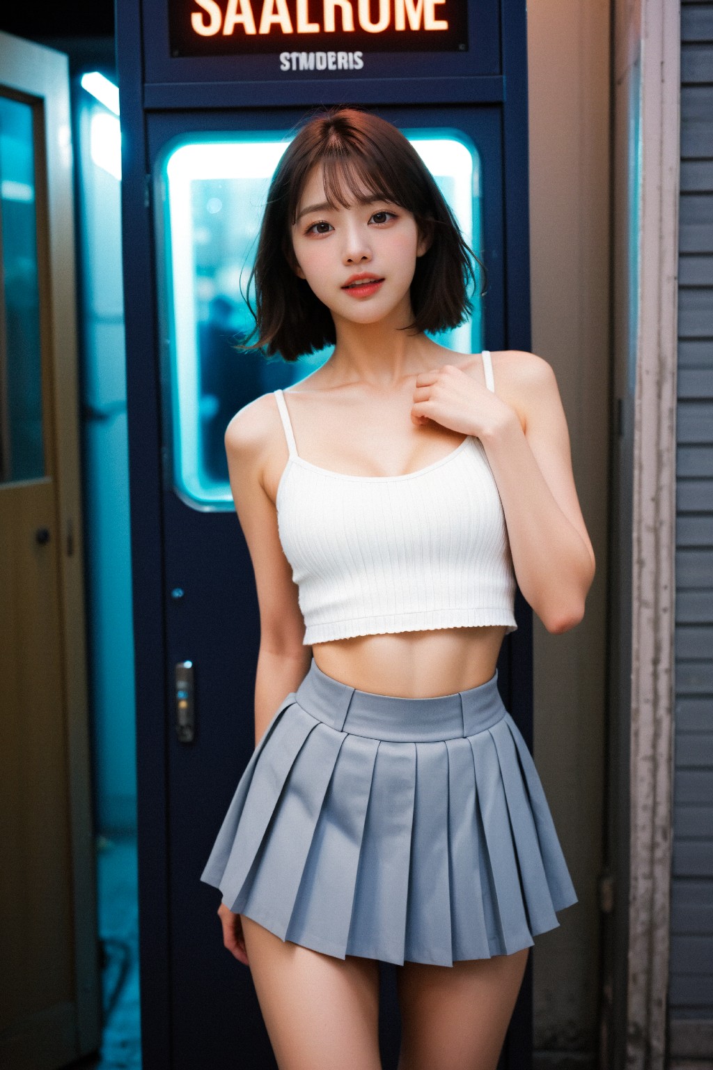Girl in down shirt and dress