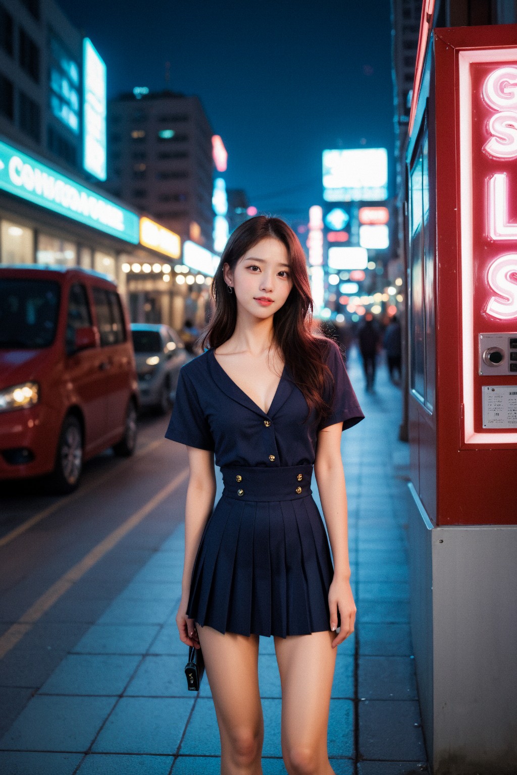 Girl in down shirt and dress