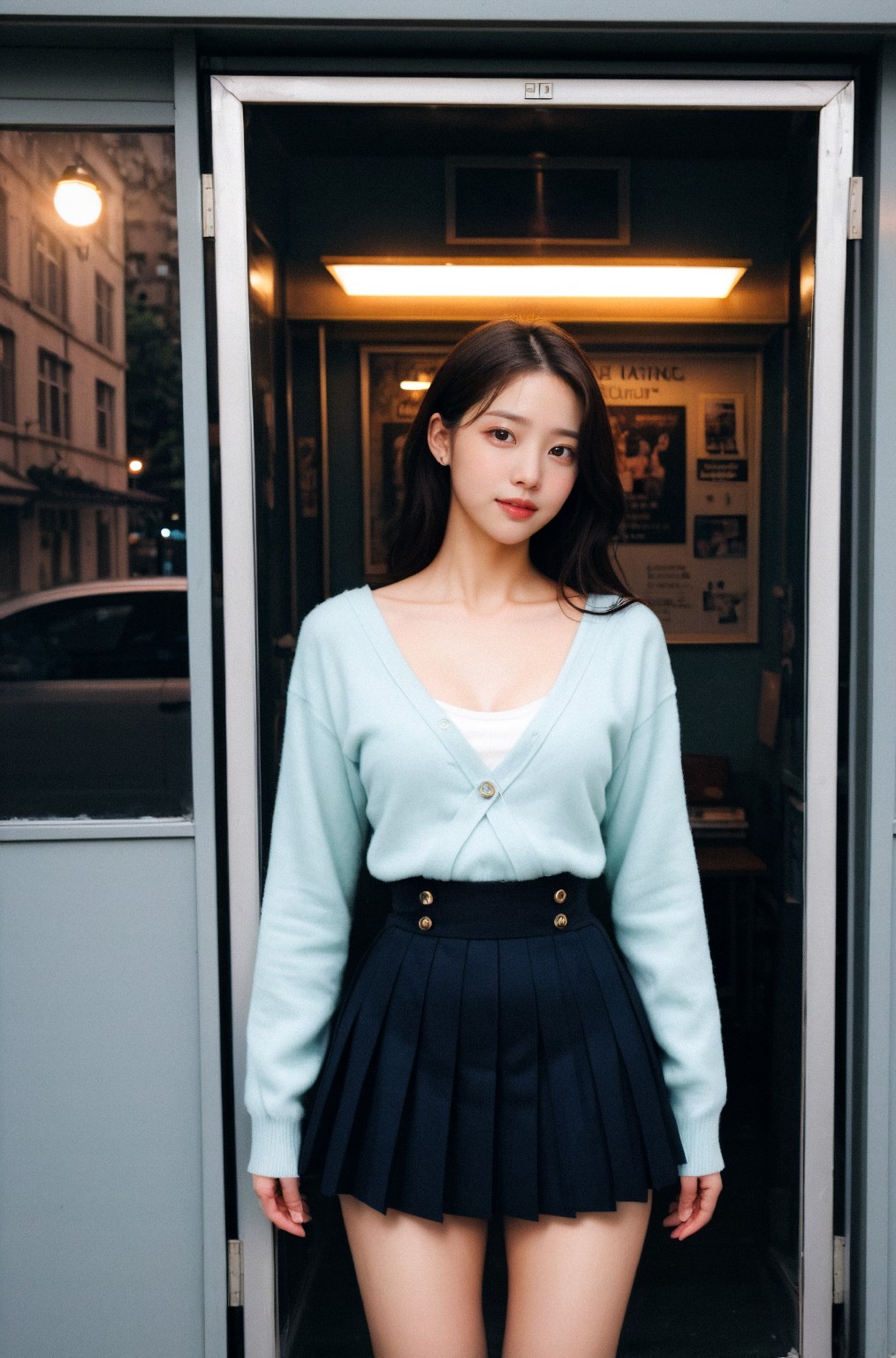 Girl in down shirt and dress