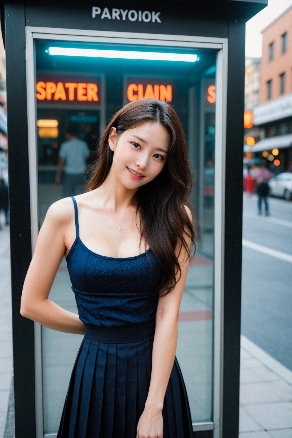 Girl in down shirt and dress