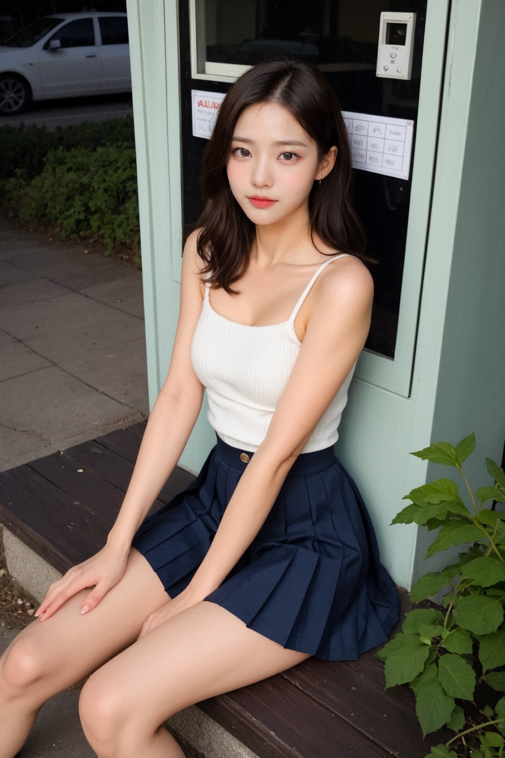 Girl in down shirt and dress
