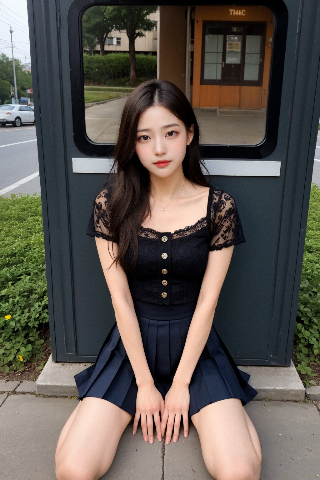 Girl in down shirt and dress