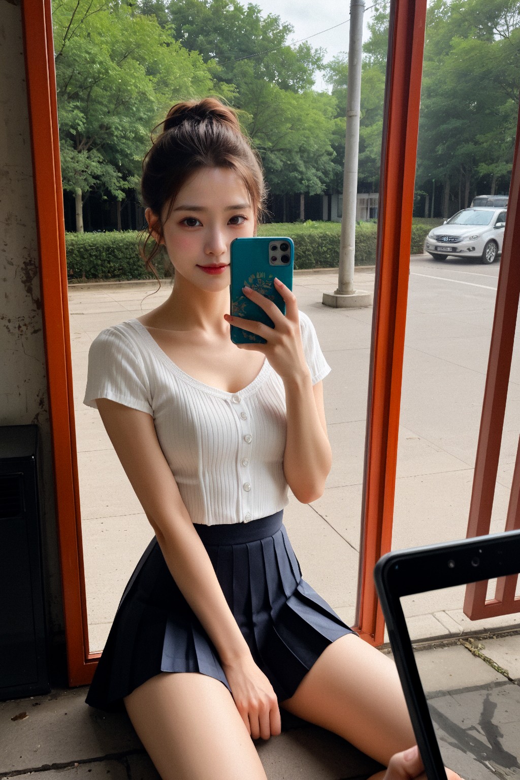 Girl in down shirt and dress