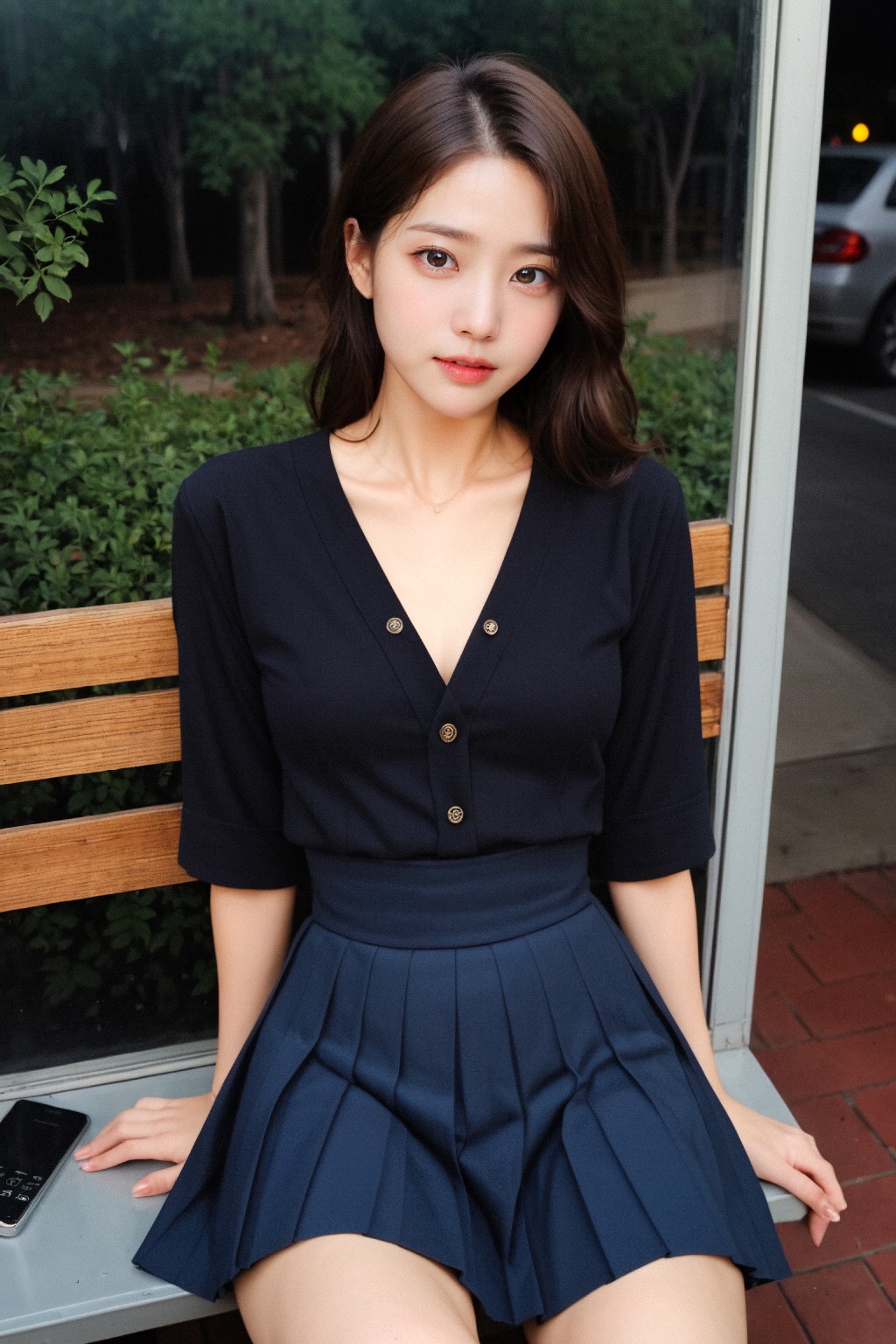 Girl in down shirt and dress
