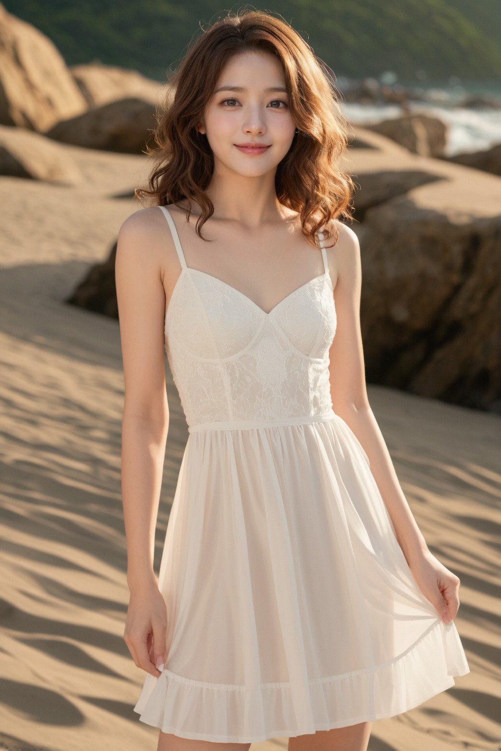 Beach Girl in a Wavy Hair Skirt