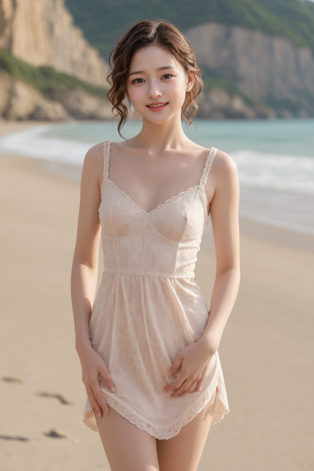 Beach Girl in a Wavy Hair Skirt