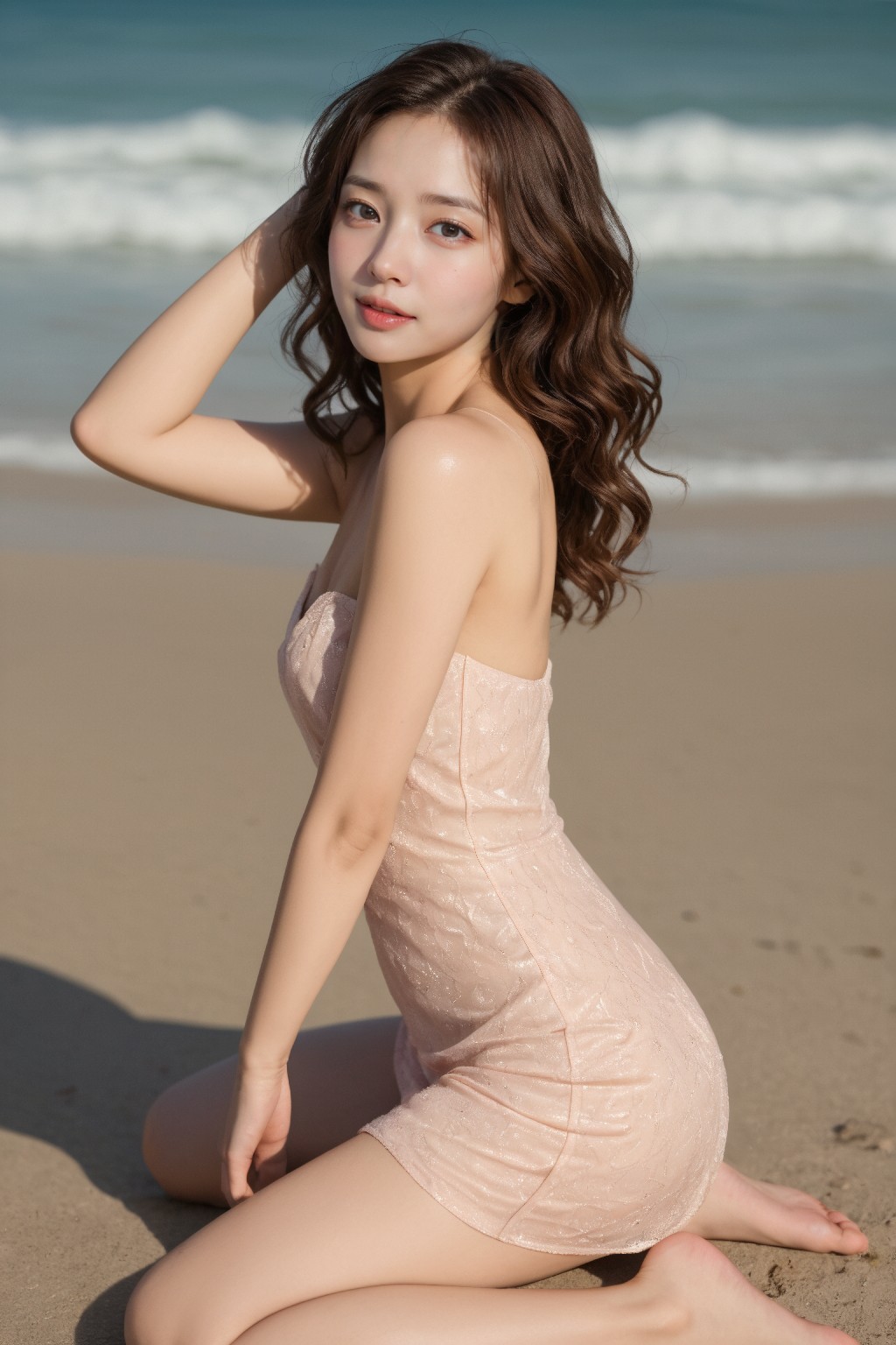 Beach Girl in a Wavy Hair Skirt