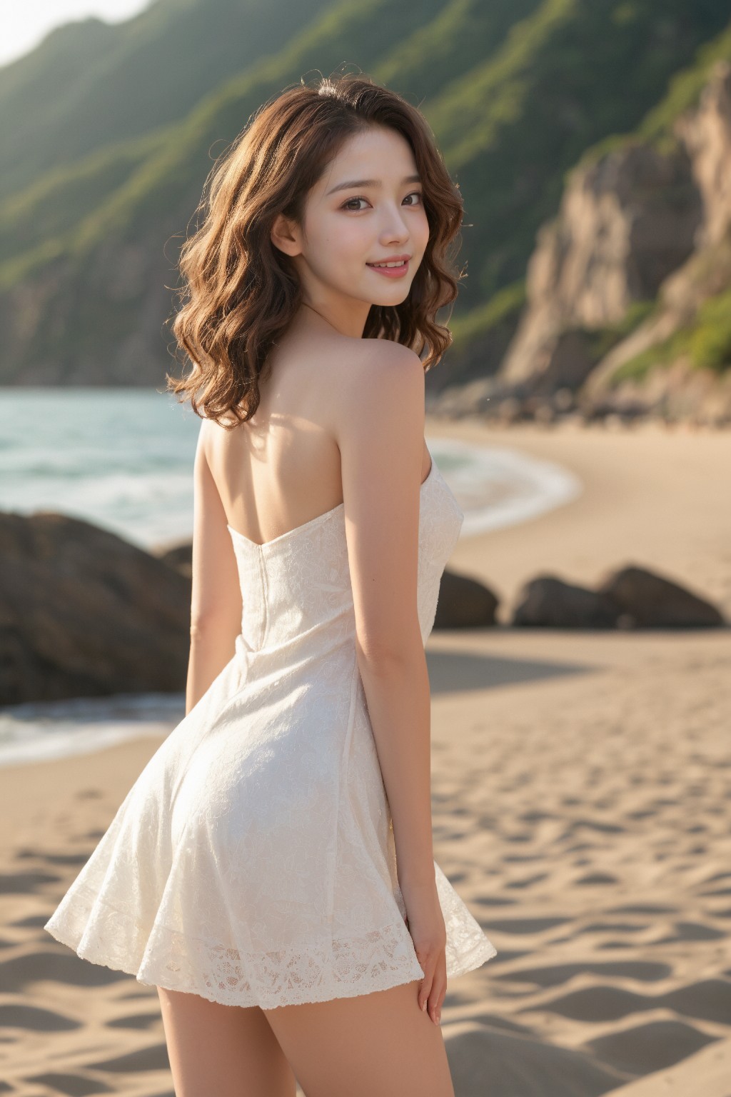 Beach Girl in a Wavy Hair Skirt