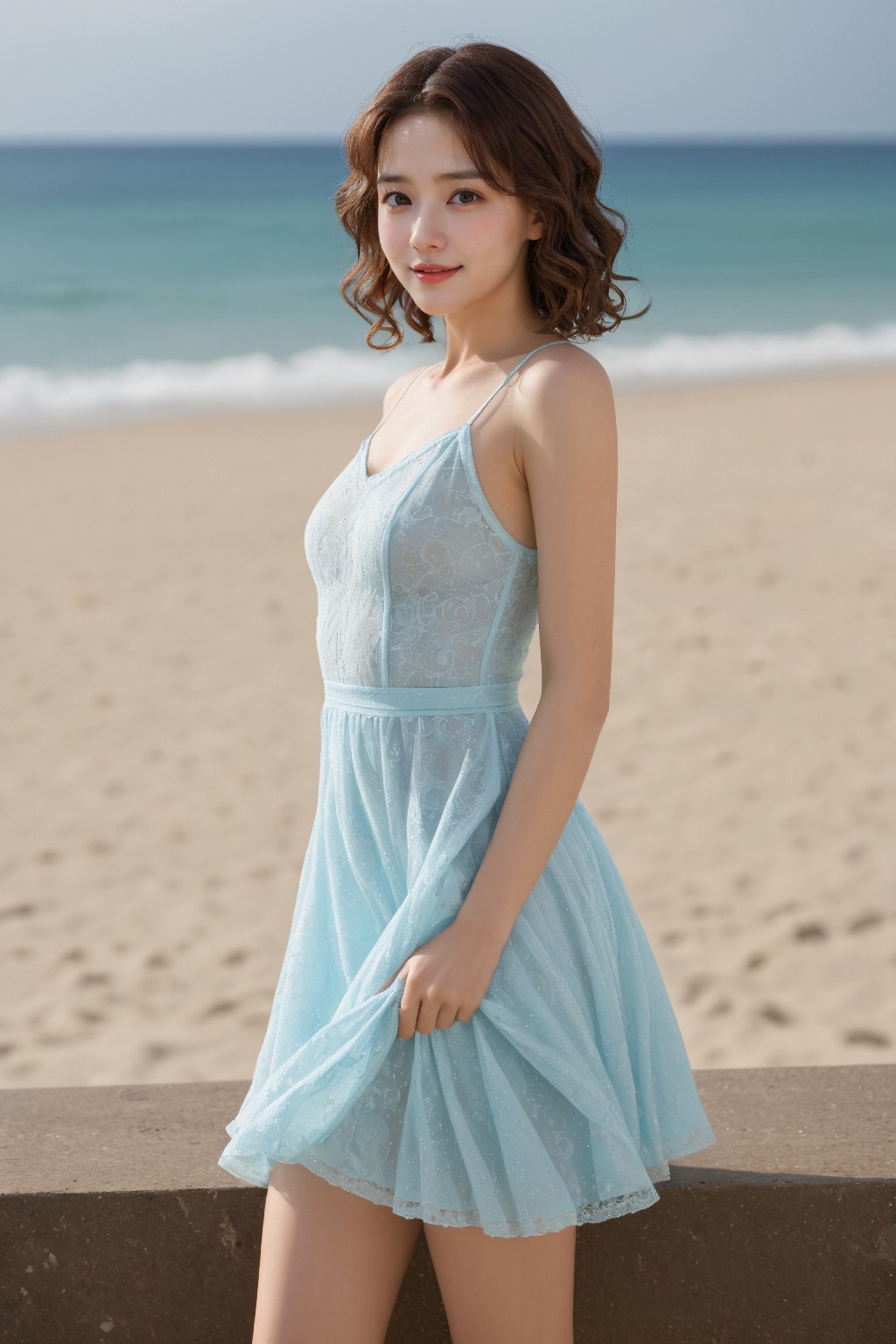 Beach Girl in a Wavy Hair Skirt