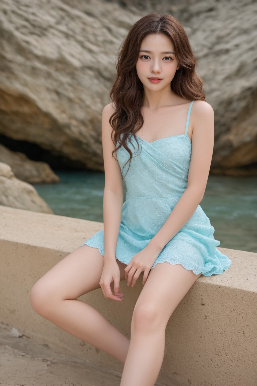 Beach Girl in a Wavy Hair Skirt