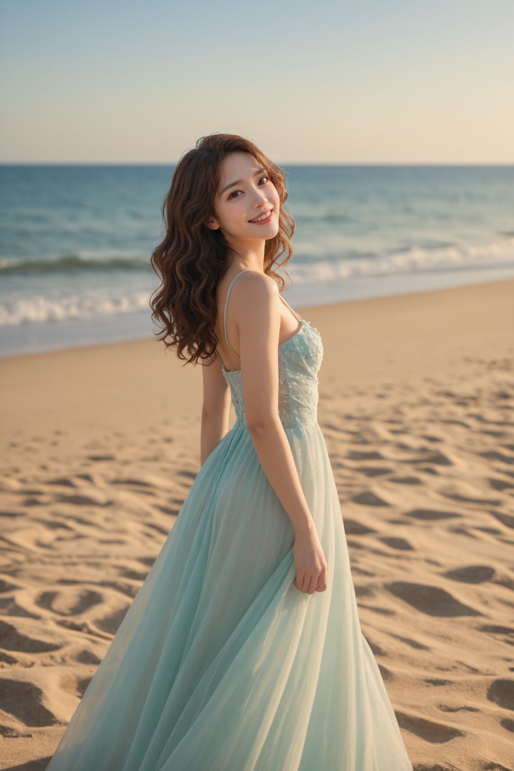 Beach Girl in a Wavy Hair Skirt