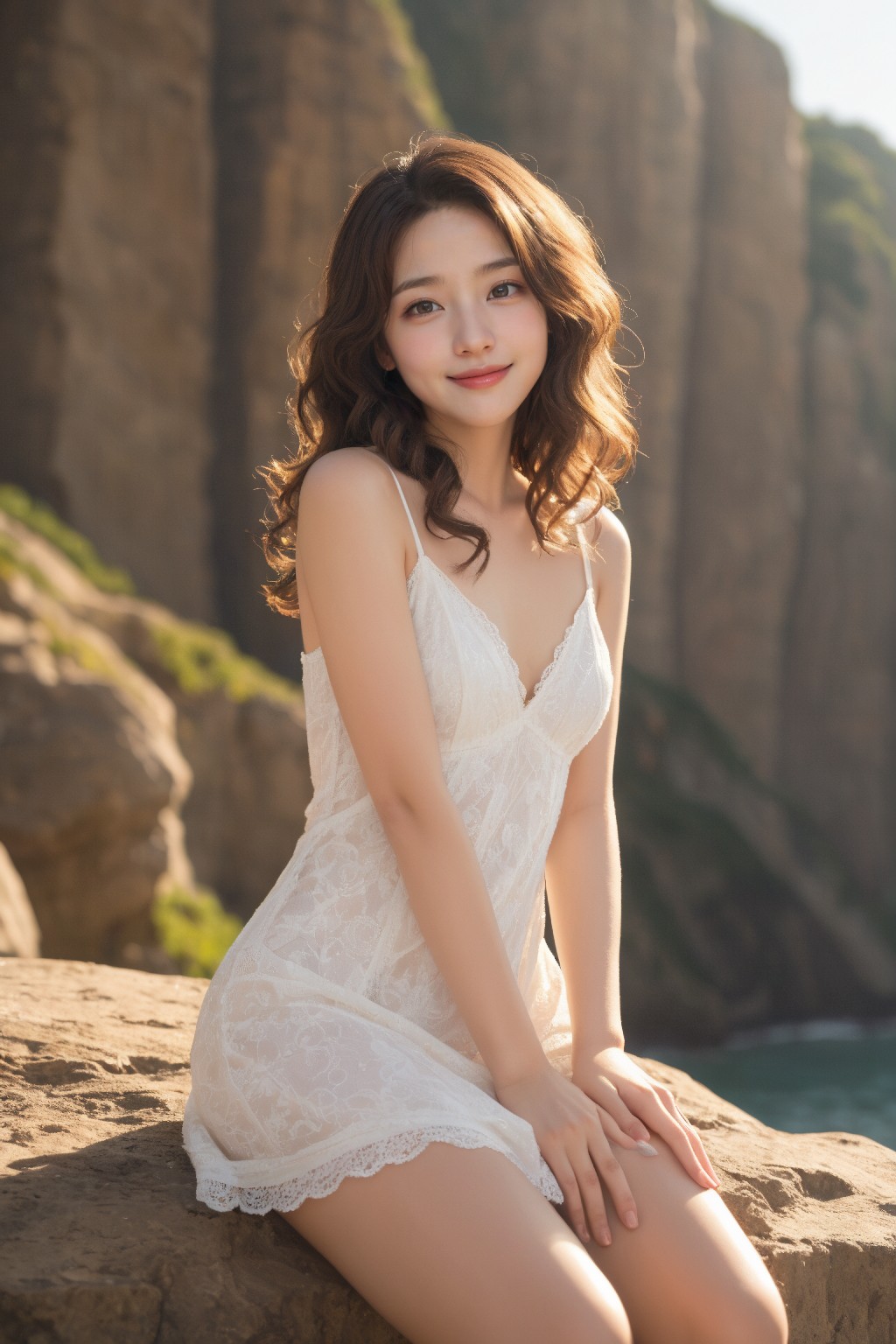 Beach Girl in a Wavy Hair Skirt
