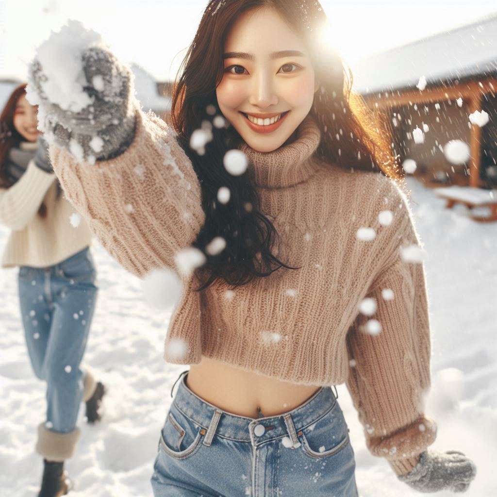 Woman playing in the snow