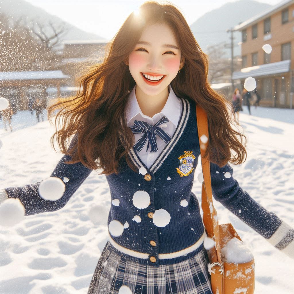 Woman playing in the snow