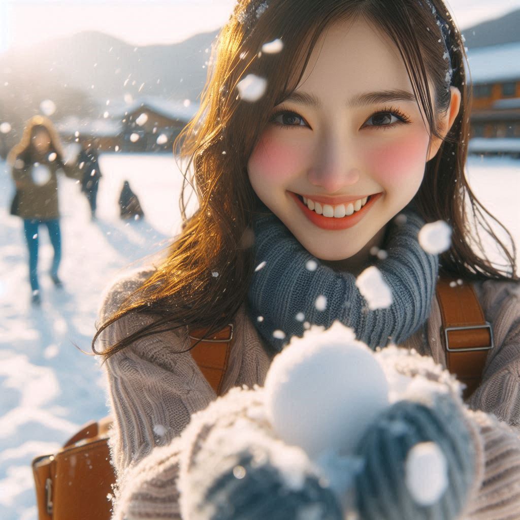 Woman playing in the snow