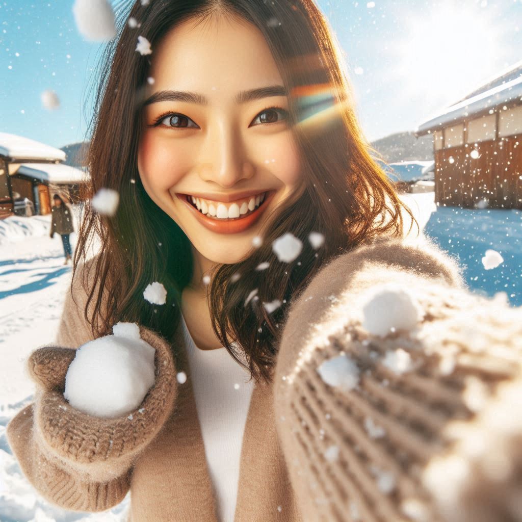 Woman playing in the snow