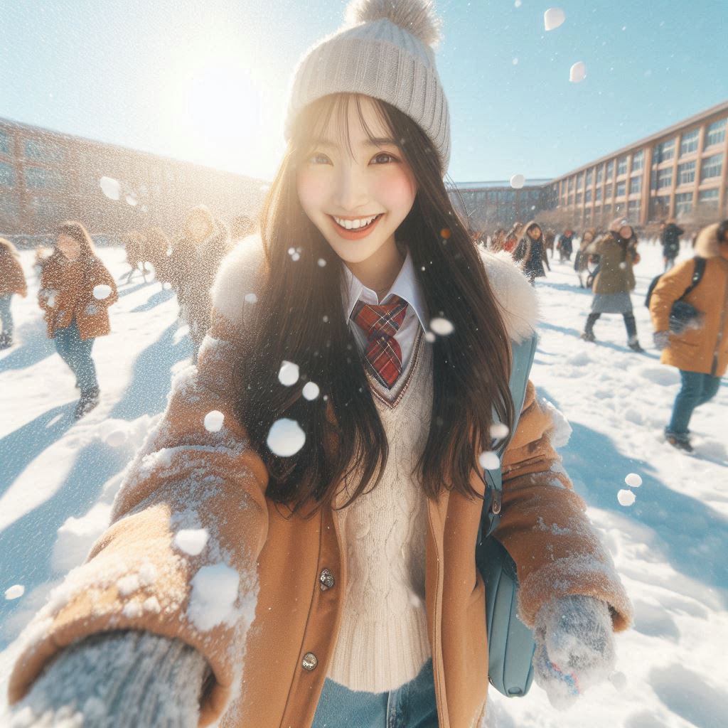 Woman playing in the snow