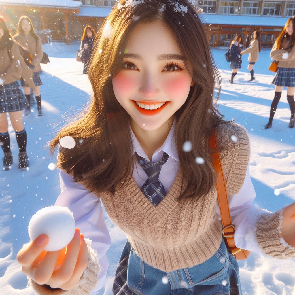 Woman playing in the snow