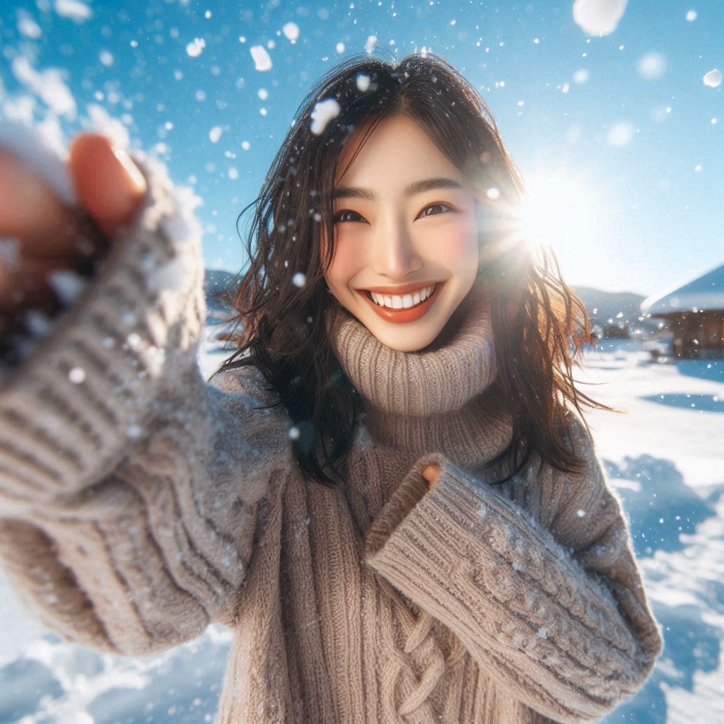 Woman playing in the snow