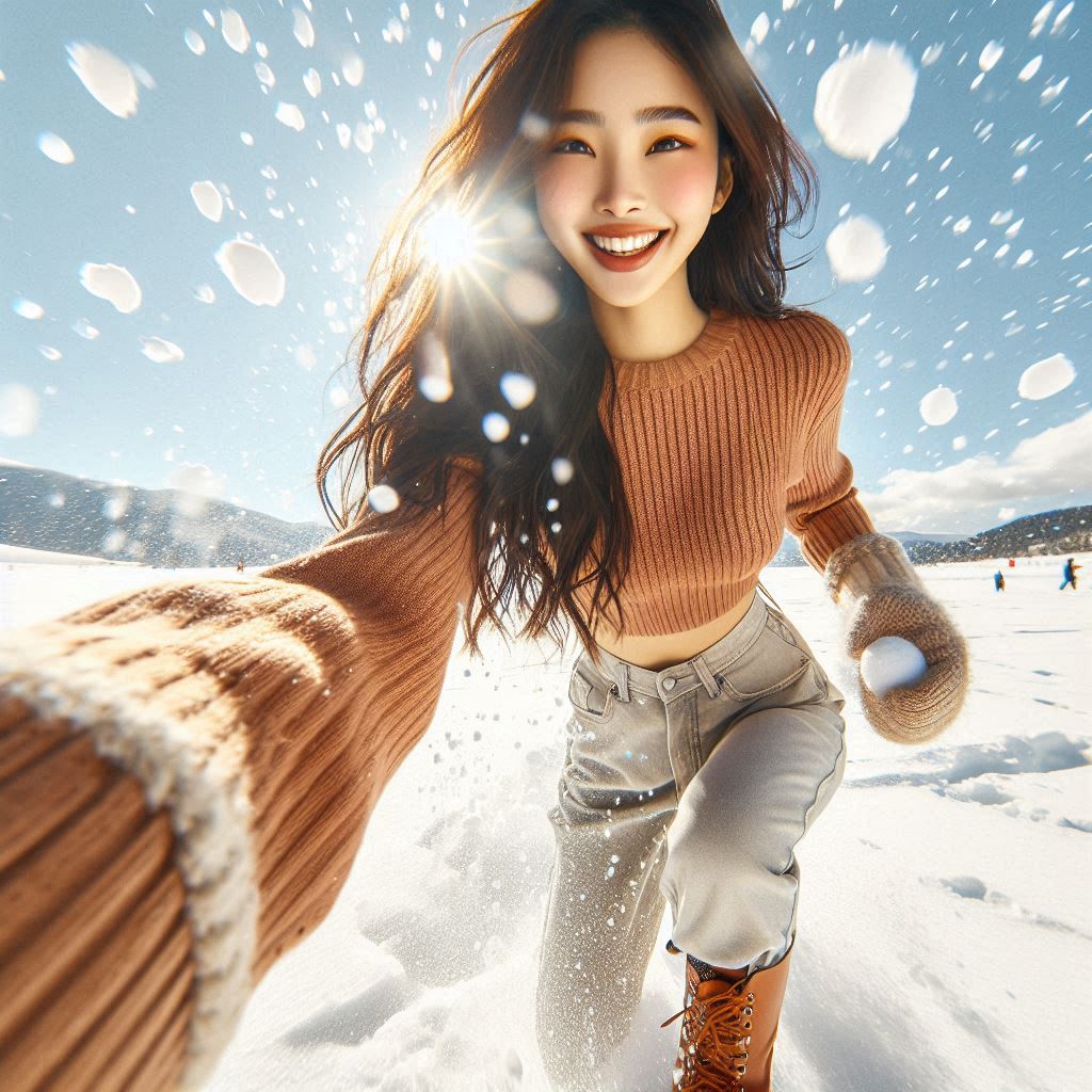 Woman playing in the snow
